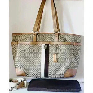 Coach Voyager Signature Multifunction Tote Diaper Bag Fabric Leather Pad & Strap
